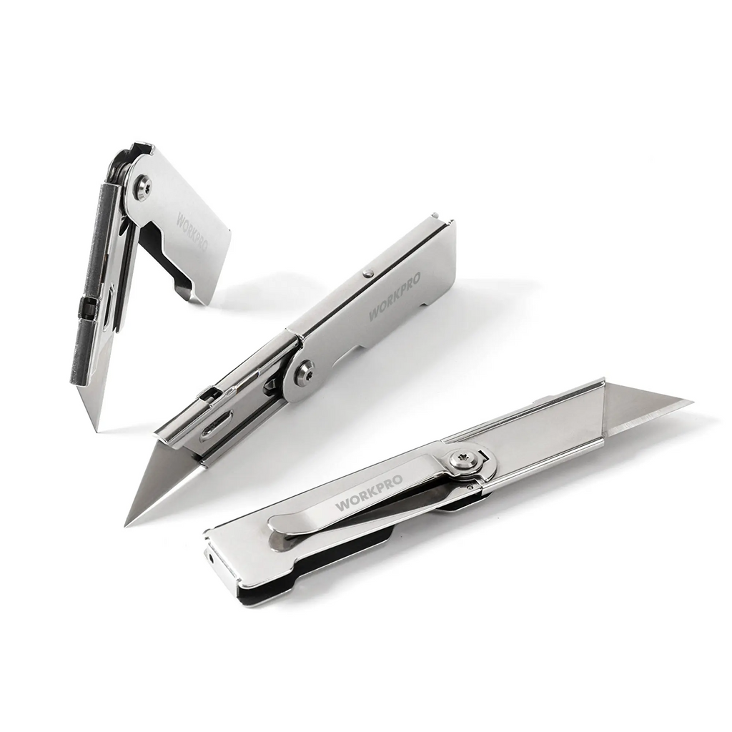 Quick-Change Folding Pocket Utility Knife | Belt Clip, Stainless Steel, Accepts All Standard Blades