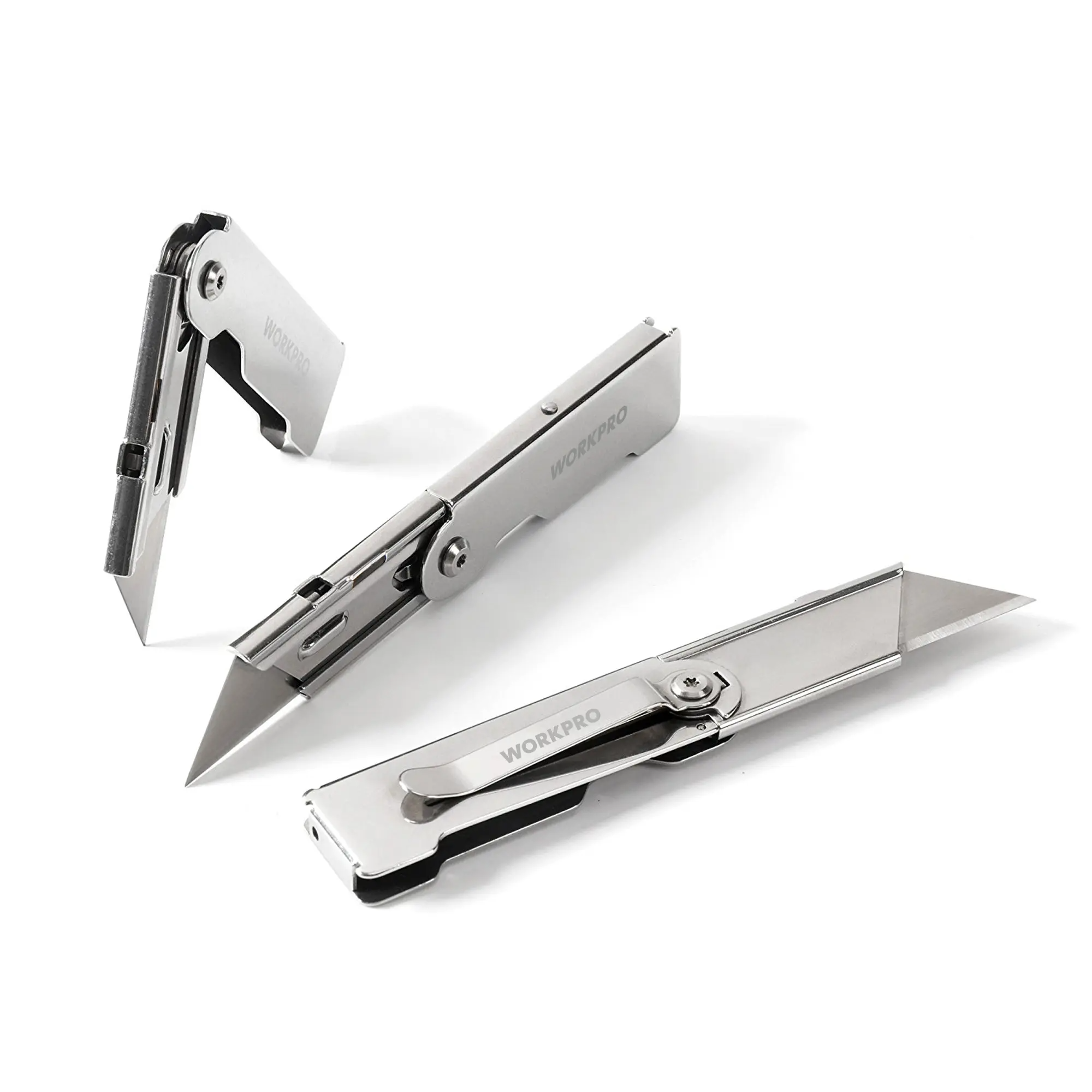 Quick-Change Folding Pocket Utility Knife | Belt Clip, Stainless Steel, Accepts All Standard Blades