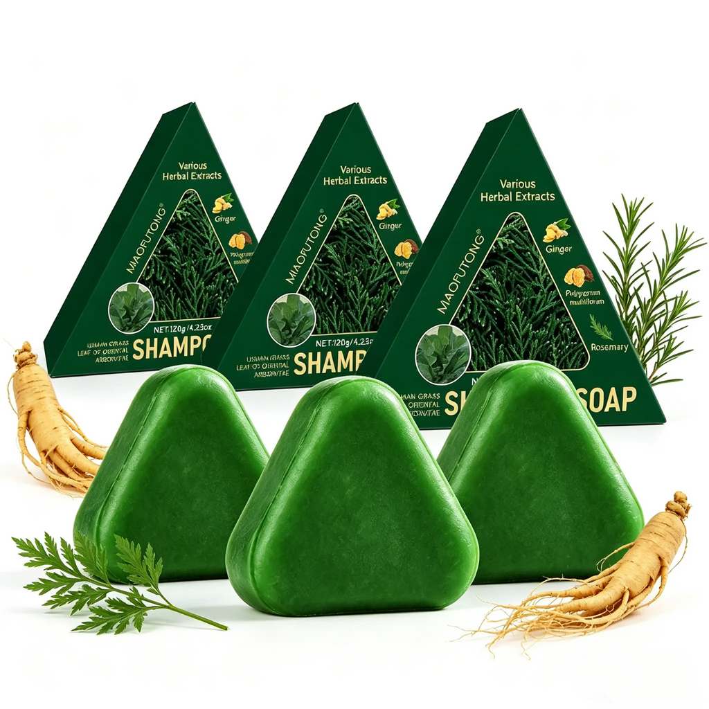 Natural Triangular Shampoo Bar | Anti Hair Loss with Ginseng, Polygonum & Tea Tree Oil | 1 & 3-Pack