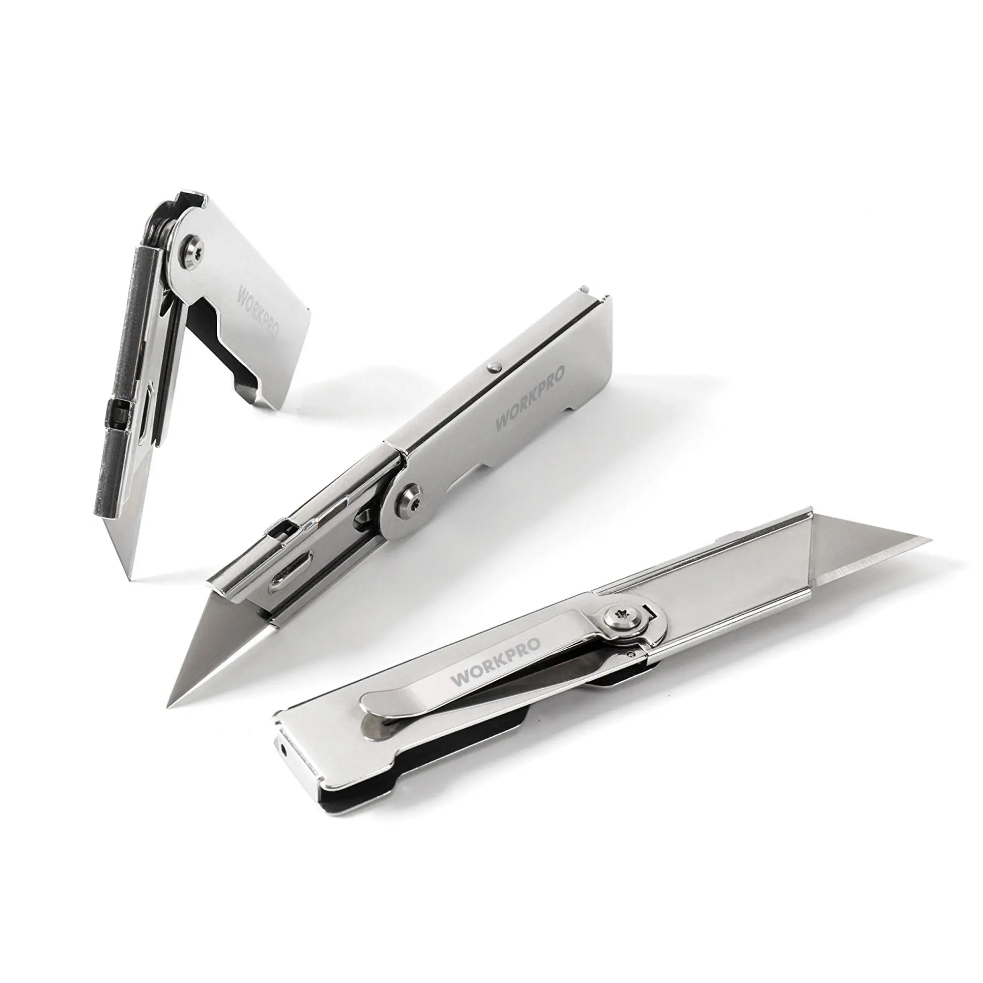 Quick-Change Folding Pocket Utility Knife | Belt Clip, Stainless Steel, Accepts All Standard Blades