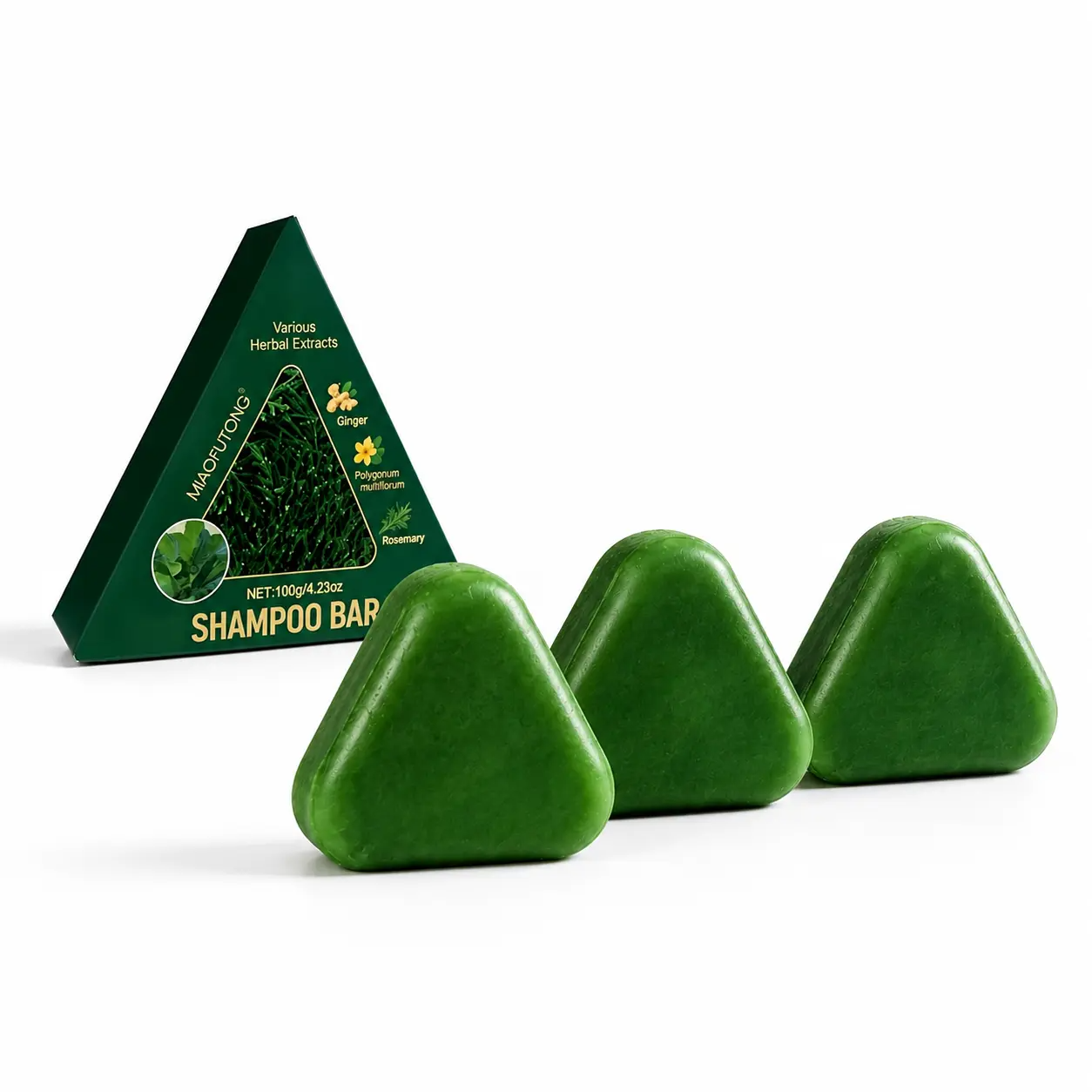 Natural Triangular Shampoo Bar | Anti Hair Loss with Ginseng, Polygonum & Tea Tree Oil | 1 & 3-Pack