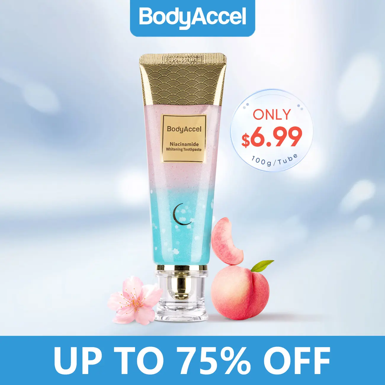 BodyAccel Niacinamide Whitening Toothpaste | Triple Whitening, Fluoride-Free, Peach Flavor | 100g