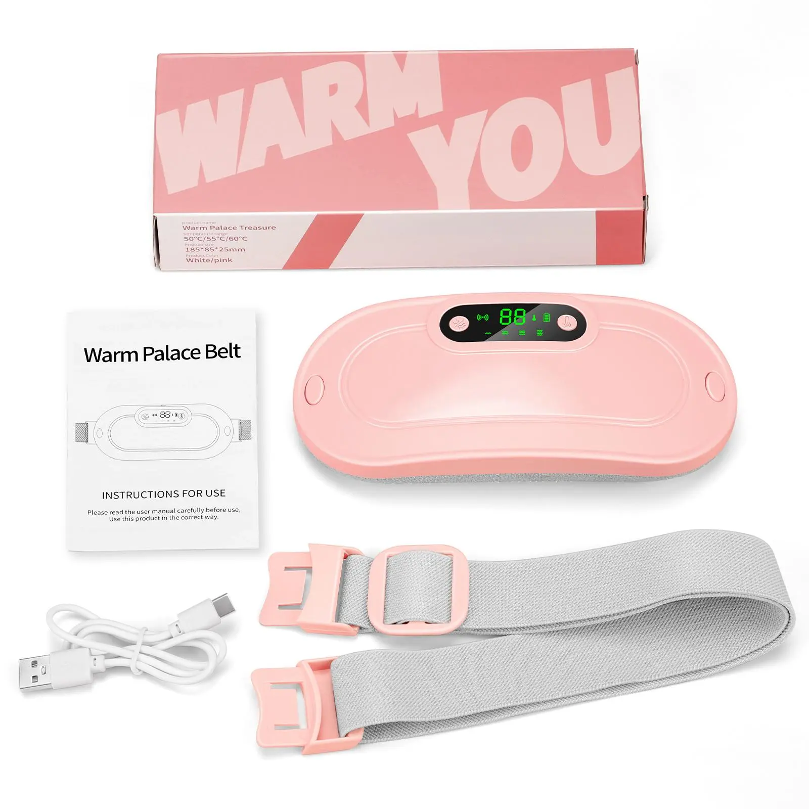 Portable Menstrual Heating Pad Belt | 3 Heat Levels & 4 Massage Modes, Cordless Period Cramp Relief for Women