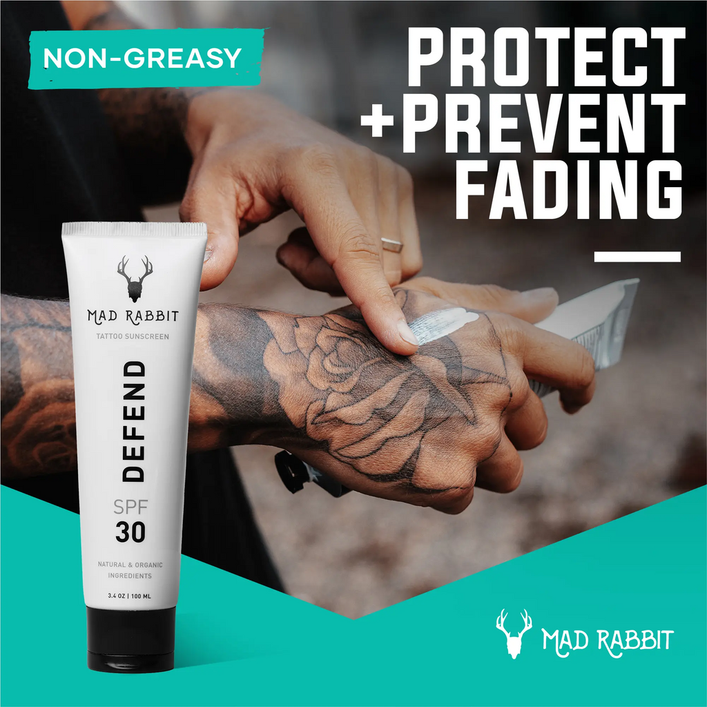 Mad Rabbit Defend Tattoo Sunscreen SPF 30 | 100% Mineral, Reef-Safe, Anti-Fade (3.4 oz)