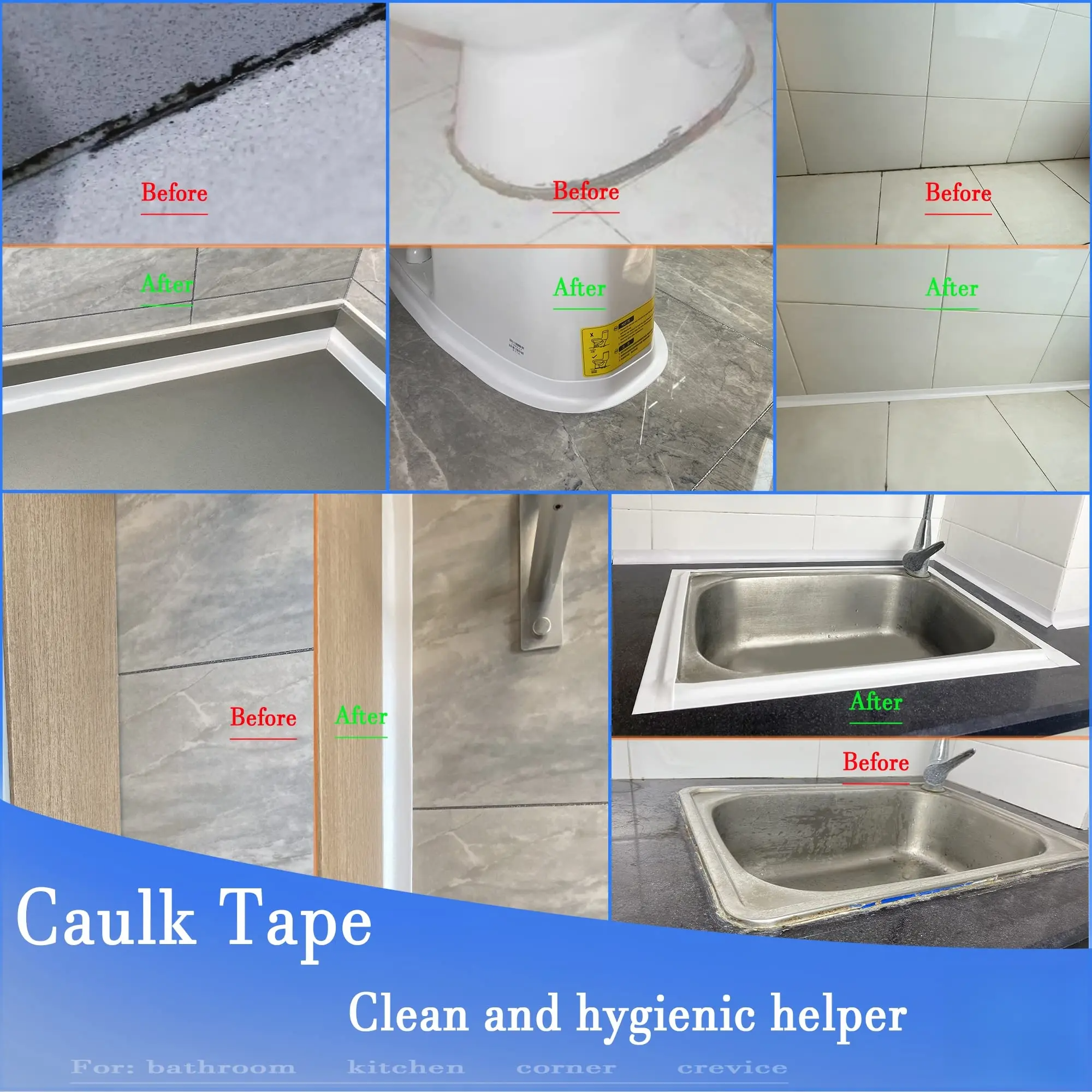 Waterproof Self-Adhesive Caulk Tape | 16.4 ft × 1.5 in, Industrial Strength for Kitchen & Bathroom