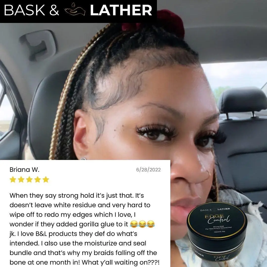 Bask & Lather Strong Hold Edge Control for Thick Edges | Flake-Free, Growth-Infused, 5.3 oz