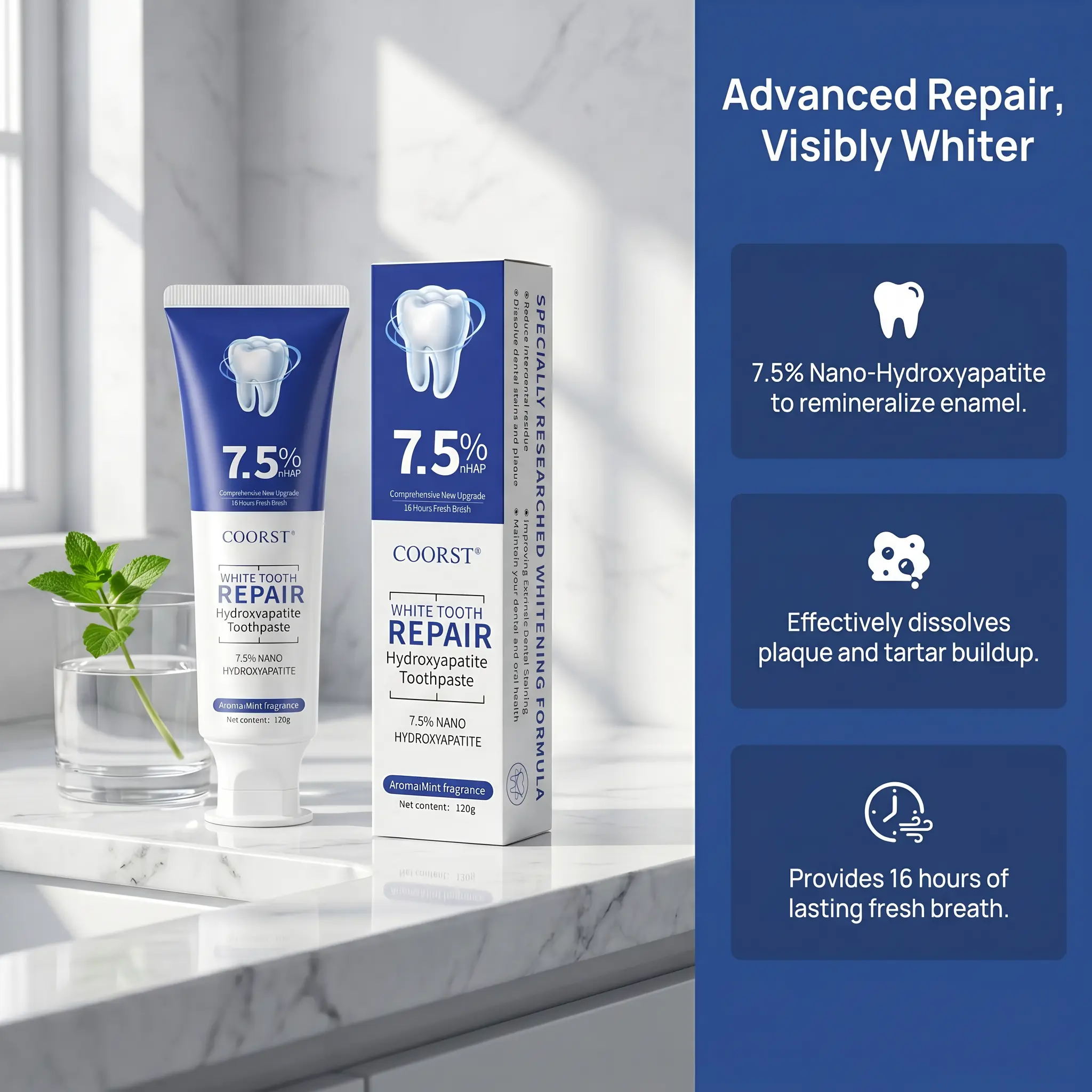 Hydroxyapatite Toothpaste | Enamel Repair & Teeth Whitening | Fluoride-Free, Sensitive Teeth | 4.23oz