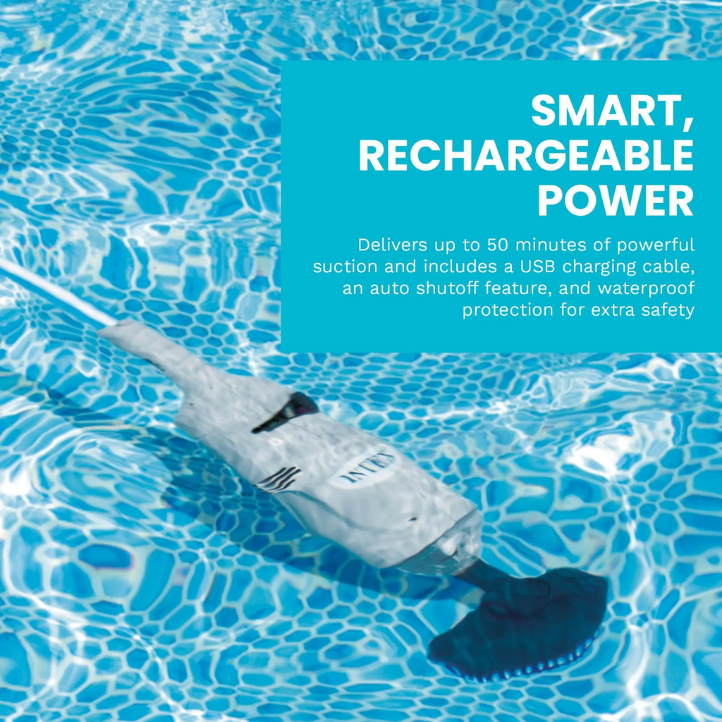 Intex Rechargeable Handheld Pool Vacuum Cleaner with 94" Telescoping Shaft & 2 Brush Heads