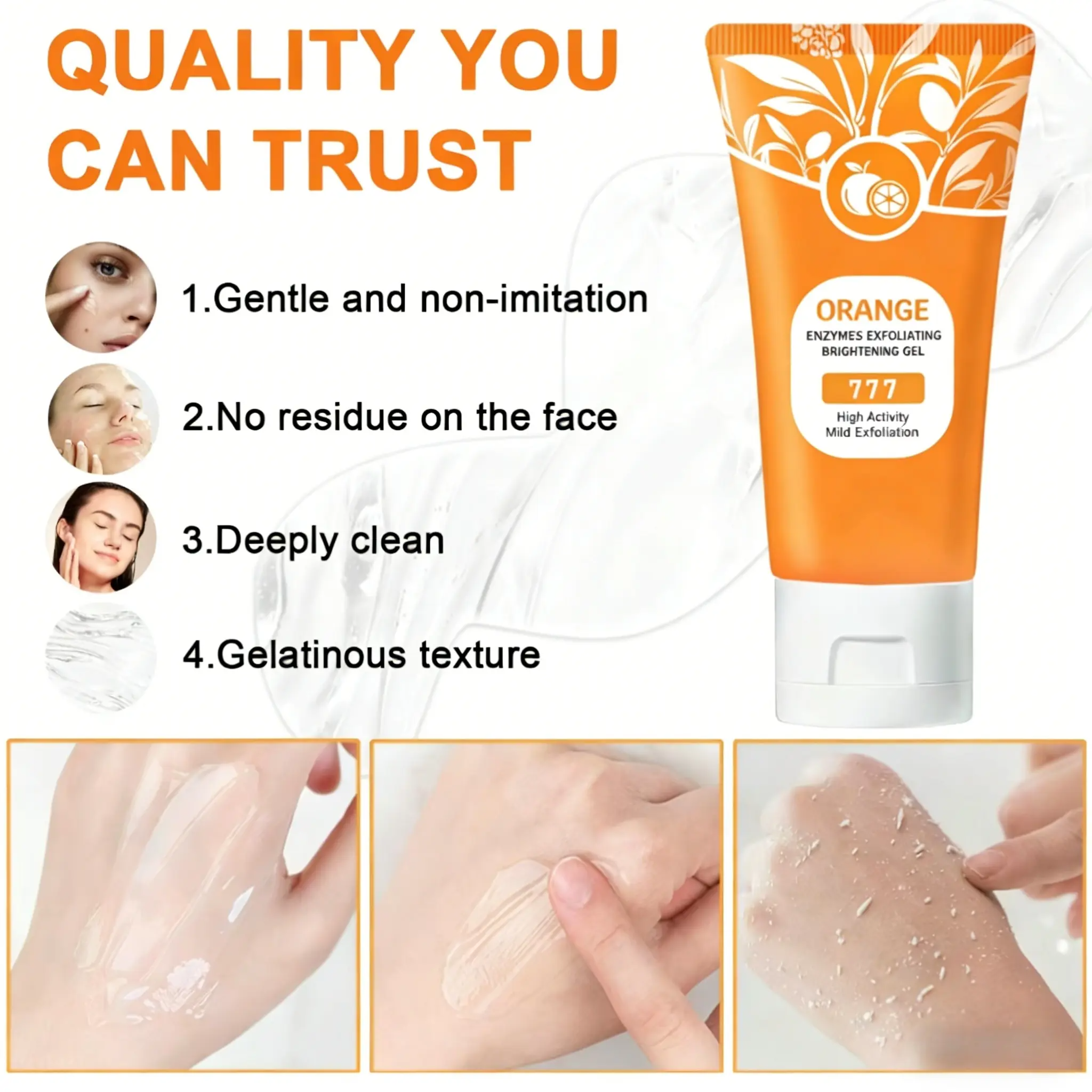 【2026 Upgrade】Orange Scented Exfoliator Clear Gel 777 - Gentle Exfoliation for Face & Body, Deep Cleansing, Nourishing & Moisturizing, Suitable for All Skin Types peachy skin moroccan exfoliating