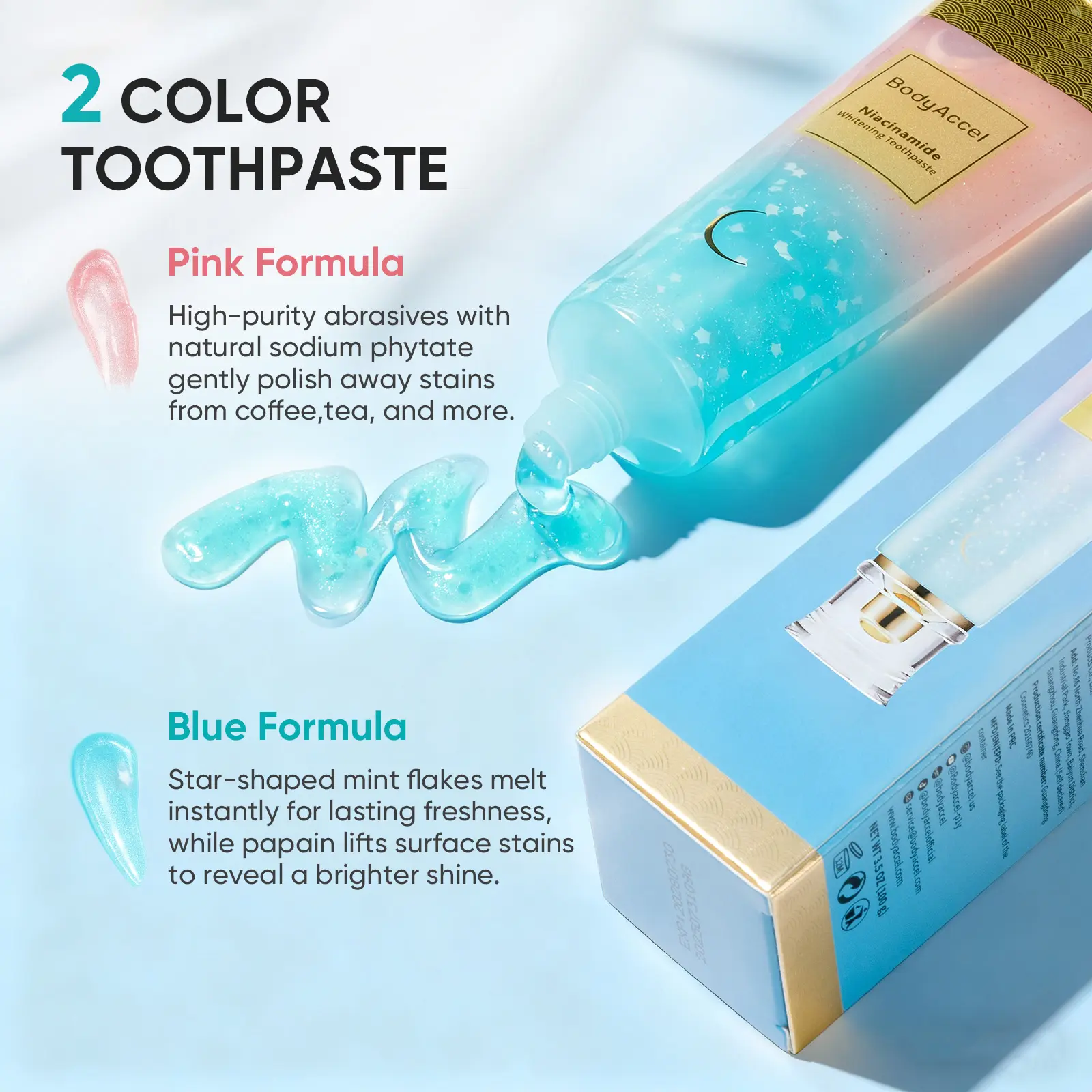 BodyAccel Niacinamide Whitening Toothpaste | Triple Whitening, Fluoride-Free, Peach Flavor | 100g