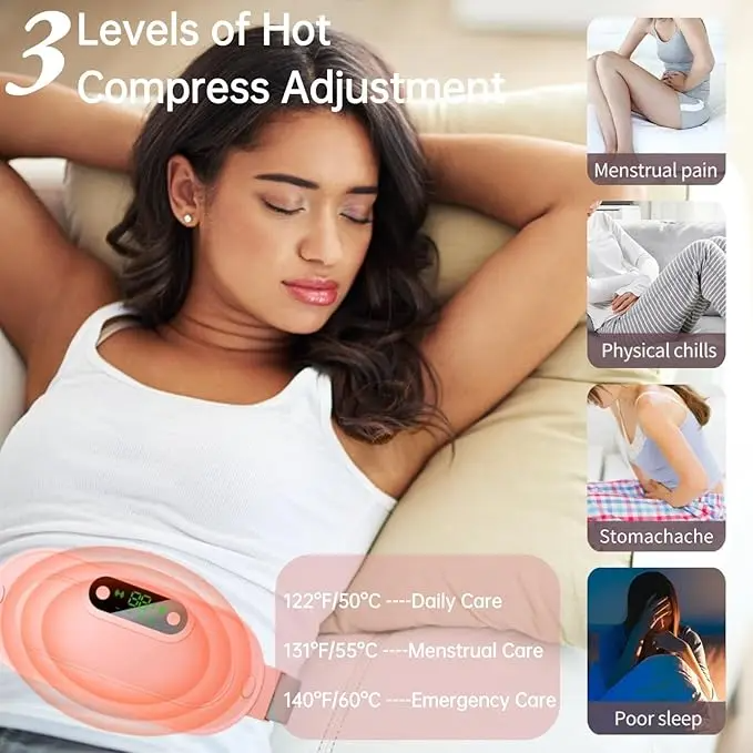 Portable Menstrual Heating Pad Belt | 3 Heat Levels & 4 Massage Modes, Cordless Period Cramp Relief for Women
