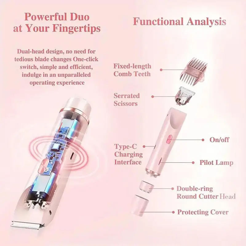 2-in-1 Electric Body & Facial Hair Trimmer for Women | Waterproof, Rechargeable, Bikini & Underarm