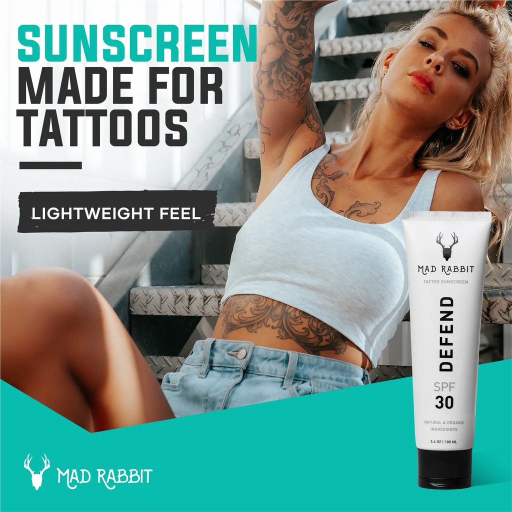 Mad Rabbit Defend Tattoo Sunscreen SPF 30 | 100% Mineral, Reef-Safe, Anti-Fade (3.4 oz)