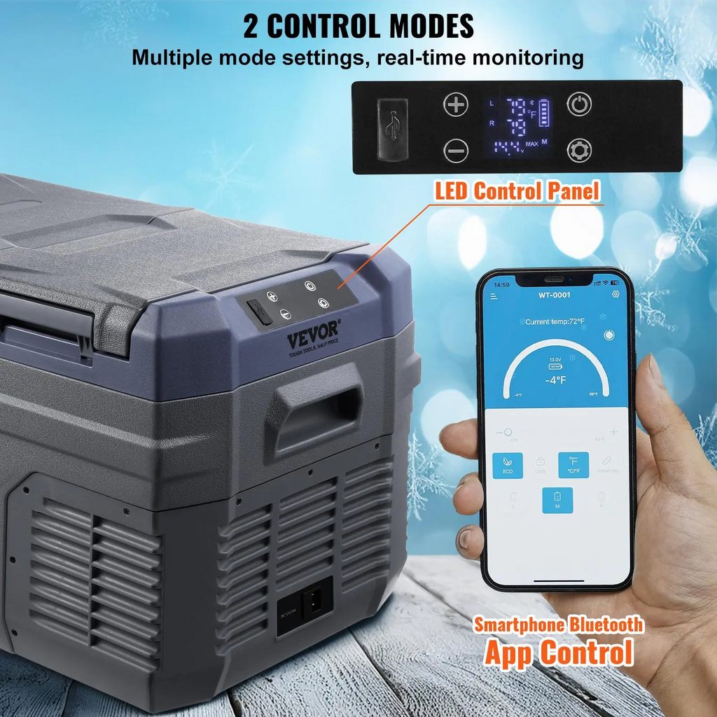 VEVOR 25L Portable Car Refrigerator Freezer | Dual Zone, Bluetooth App Control, -20°C to 20°C | 12V/24V/110-240V