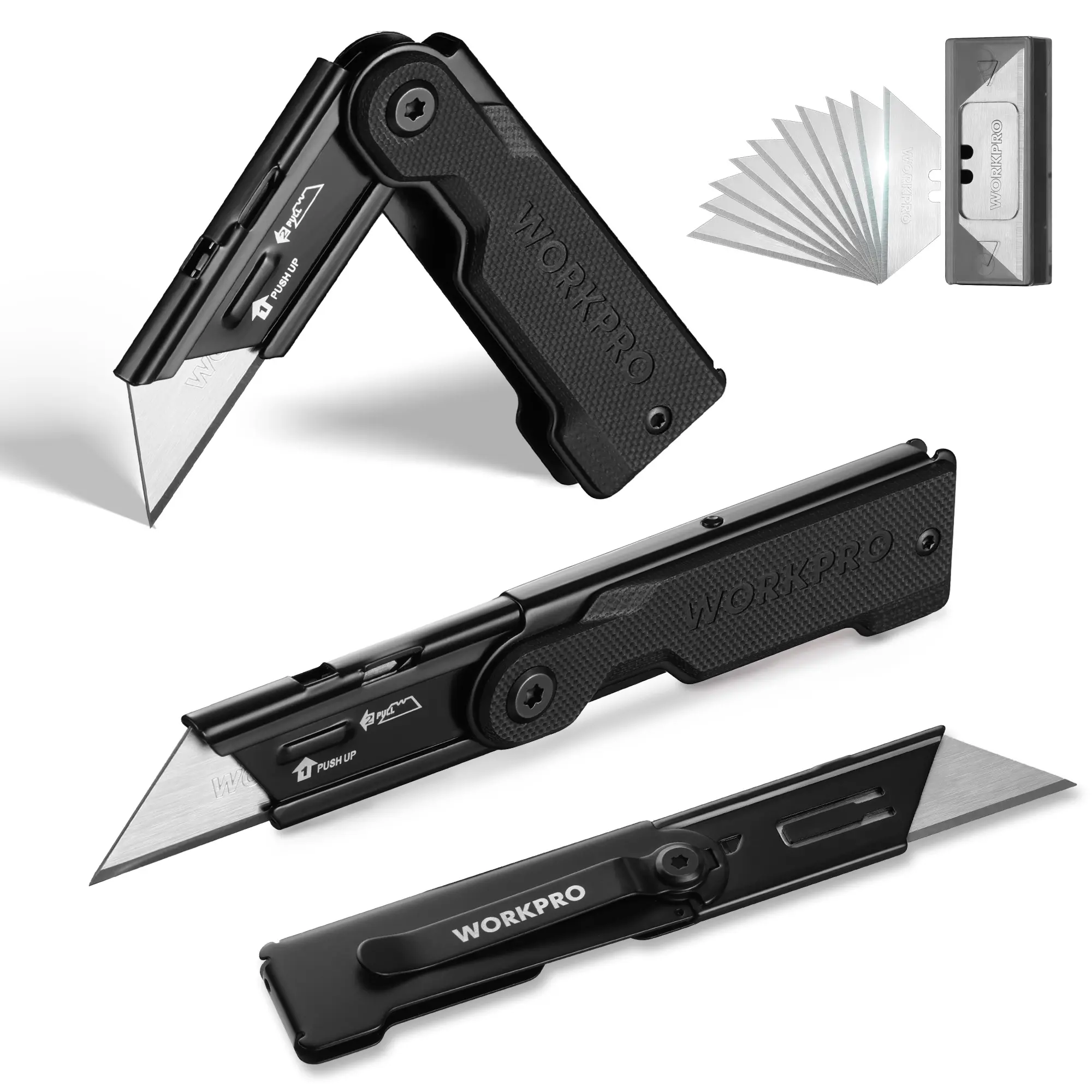 Quick-Change Folding Pocket Utility Knife | Belt Clip, Stainless Steel, Accepts All Standard Blades