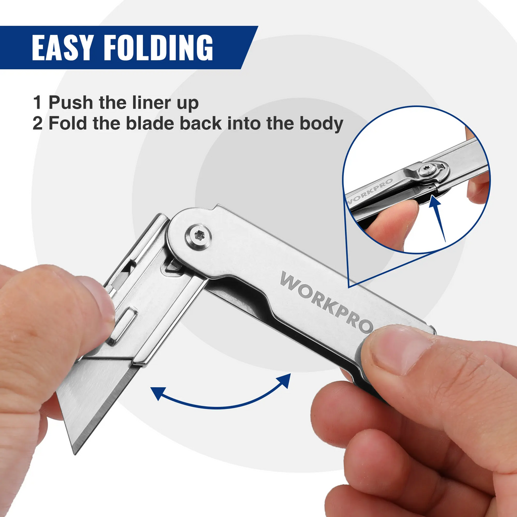 Quick-Change Folding Pocket Utility Knife | Belt Clip, Stainless Steel, Accepts All Standard Blades