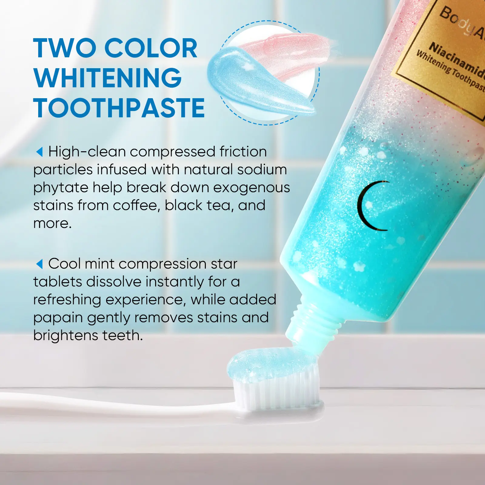 BodyAccel Niacinamide Whitening Toothpaste | Triple Whitening, Fluoride-Free, Peach Flavor | 100g