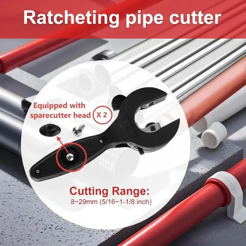 Ratcheting Tubing Cutter | One-Hand Pipe Cutter for Copper, Stainless Steel & Aluminum, 5/16"-1-1/8"