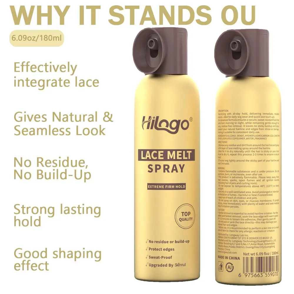 Hilogo Lace Melting Spray | Strong Hold, Waterproof & Natural Hairline | 180ml Upgraded Formula