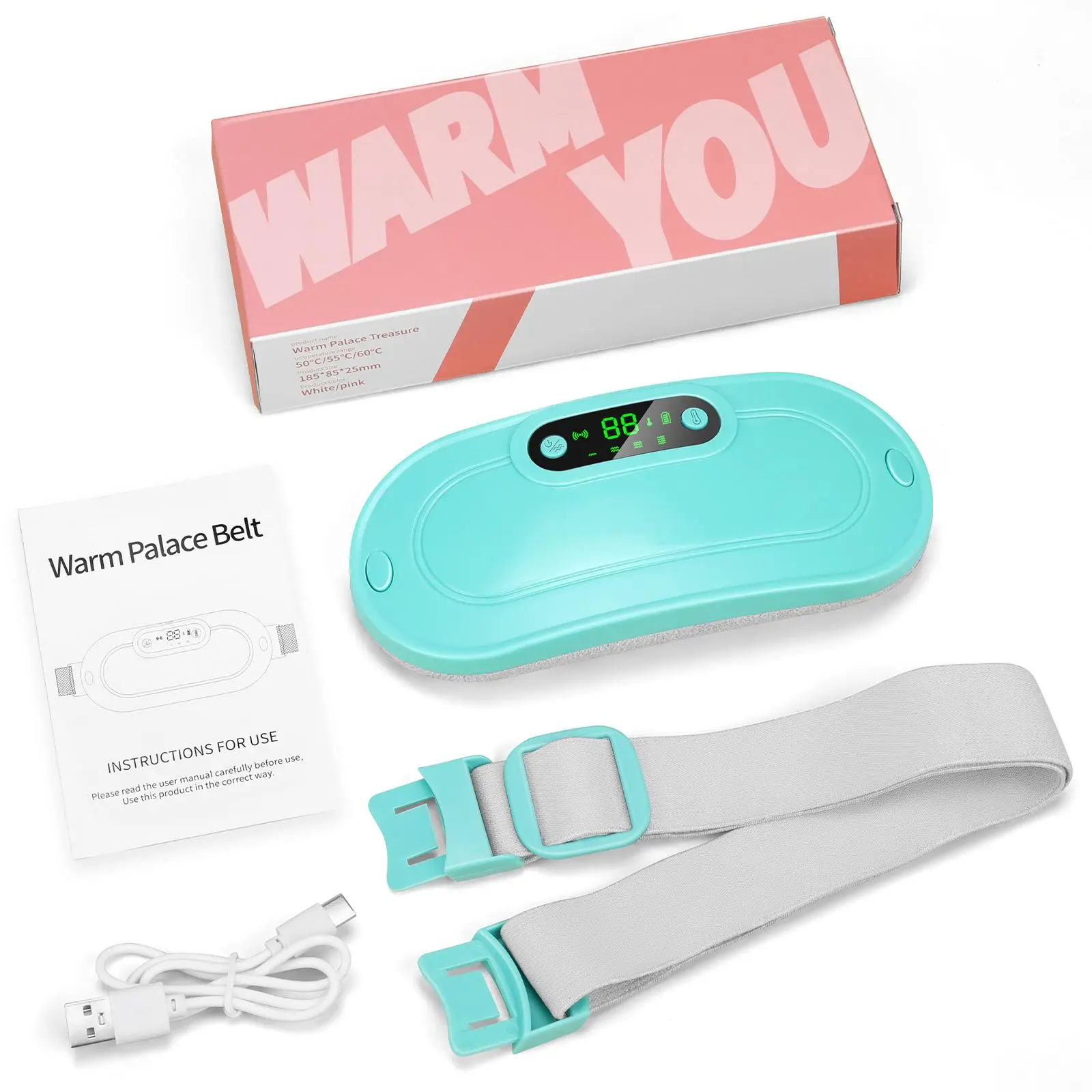 Portable Menstrual Heating Pad Belt | 3 Heat Levels & 4 Massage Modes, Cordless Period Cramp Relief for Women