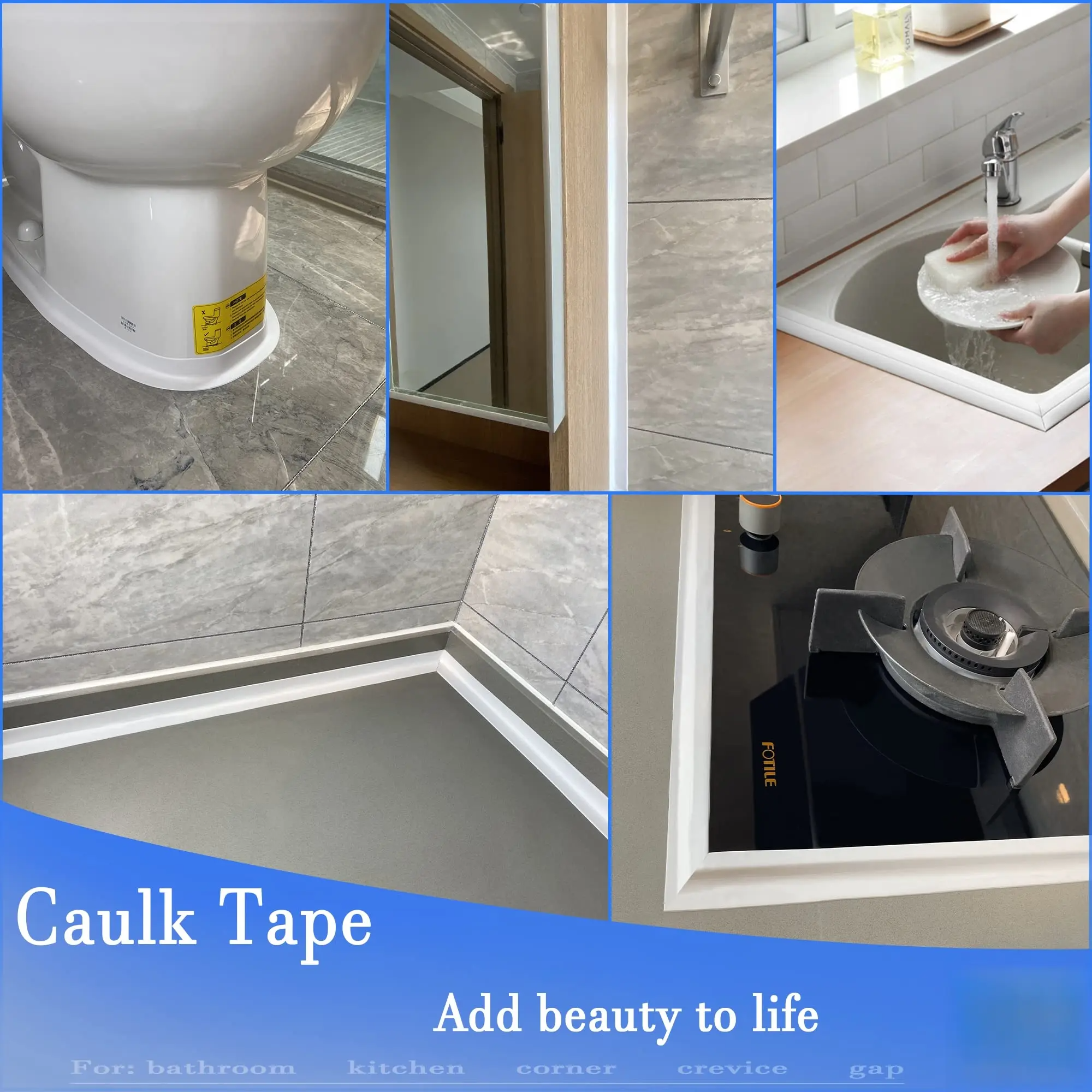 Waterproof Self-Adhesive Caulk Tape | 16.4 ft × 1.5 in, Industrial Strength for Kitchen & Bathroom