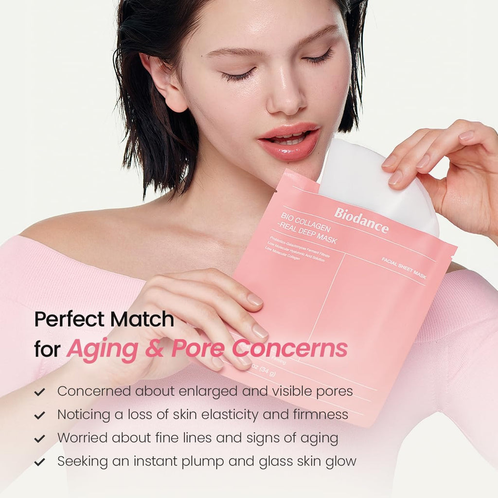 BIODANCE Bio-Collagen Real Deep Mask | Hydrating Overnight Hydrogel Face Mask | Korean Skin Care | 34g x 4