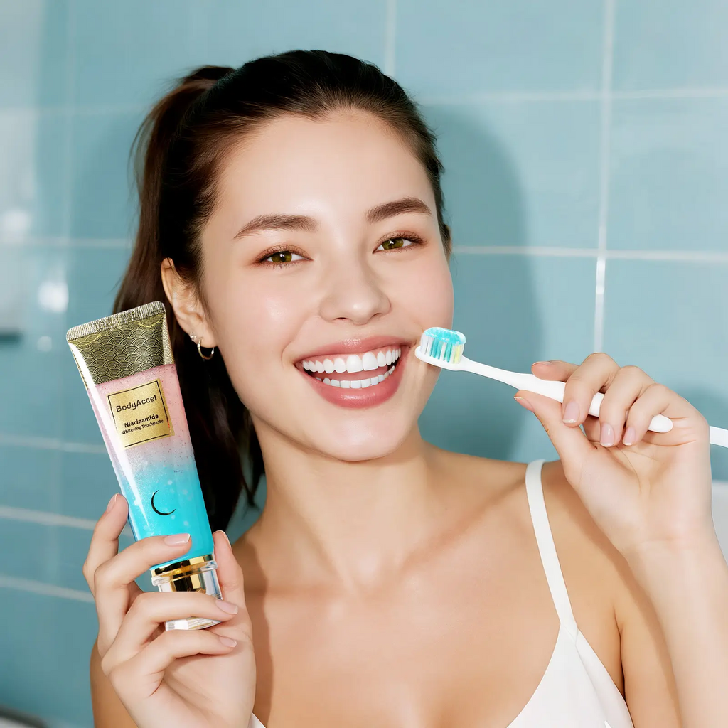 BodyAccel Niacinamide Whitening Toothpaste | Triple Whitening, Fluoride-Free, Peach Flavor | 100g