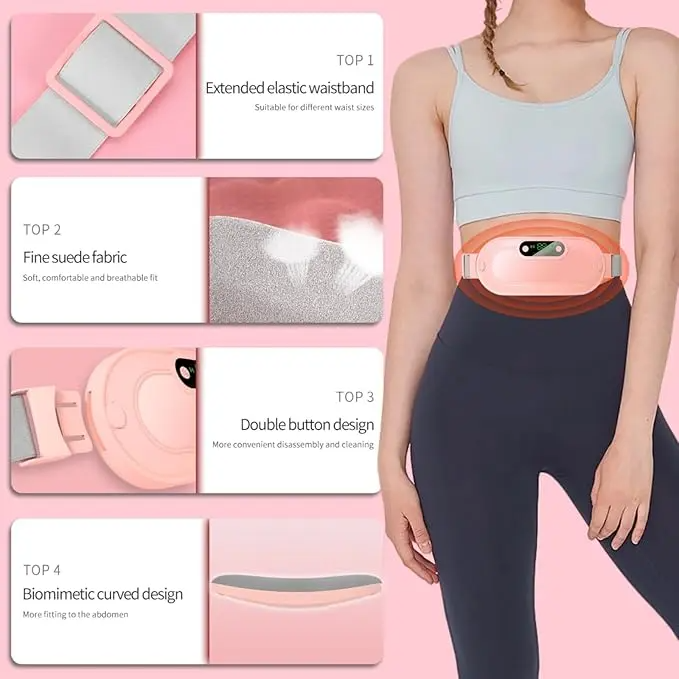 Portable Menstrual Heating Pad Belt | 3 Heat Levels & 4 Massage Modes, Cordless Period Cramp Relief for Women