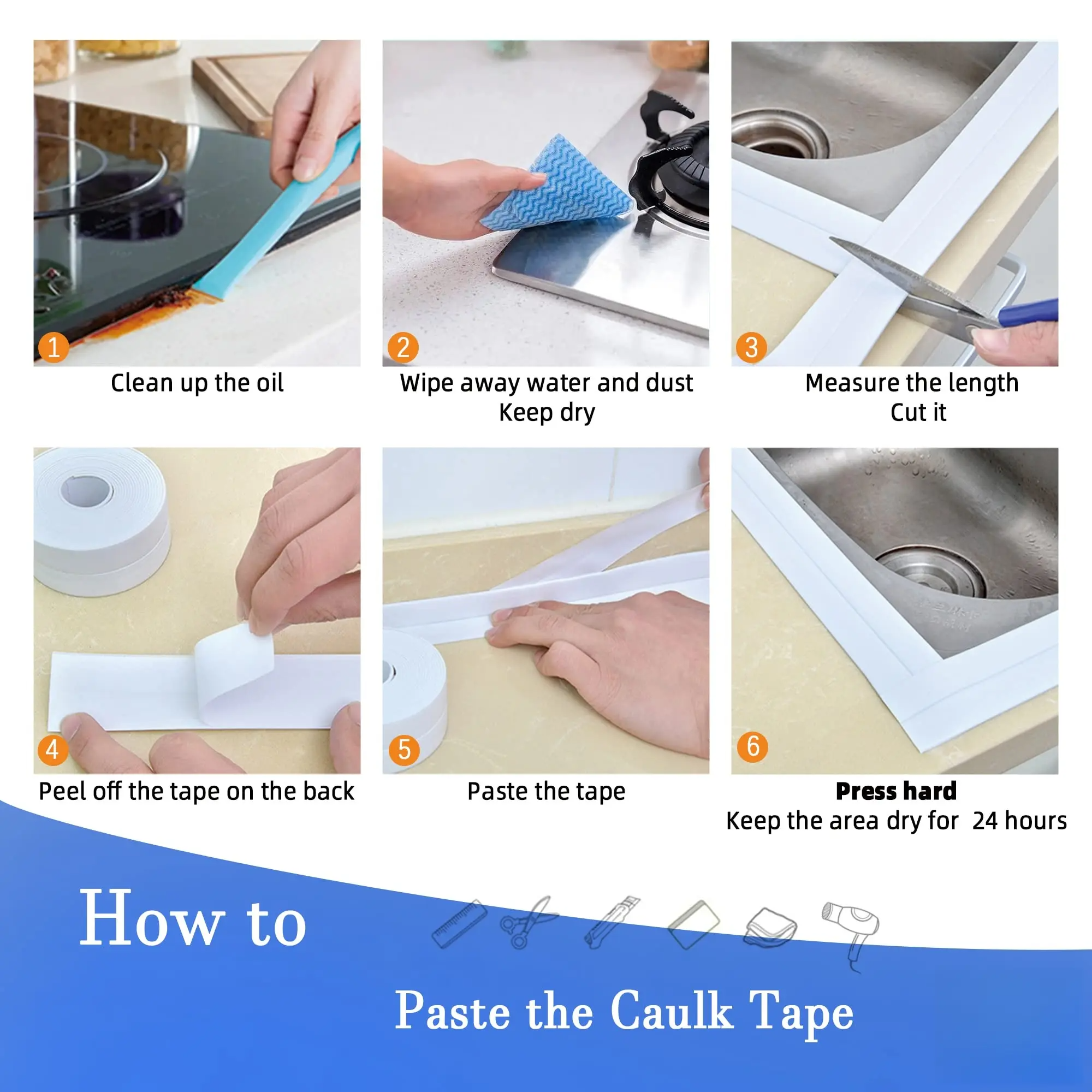 Waterproof Self-Adhesive Caulk Tape | 16.4 ft × 1.5 in, Industrial Strength for Kitchen & Bathroom