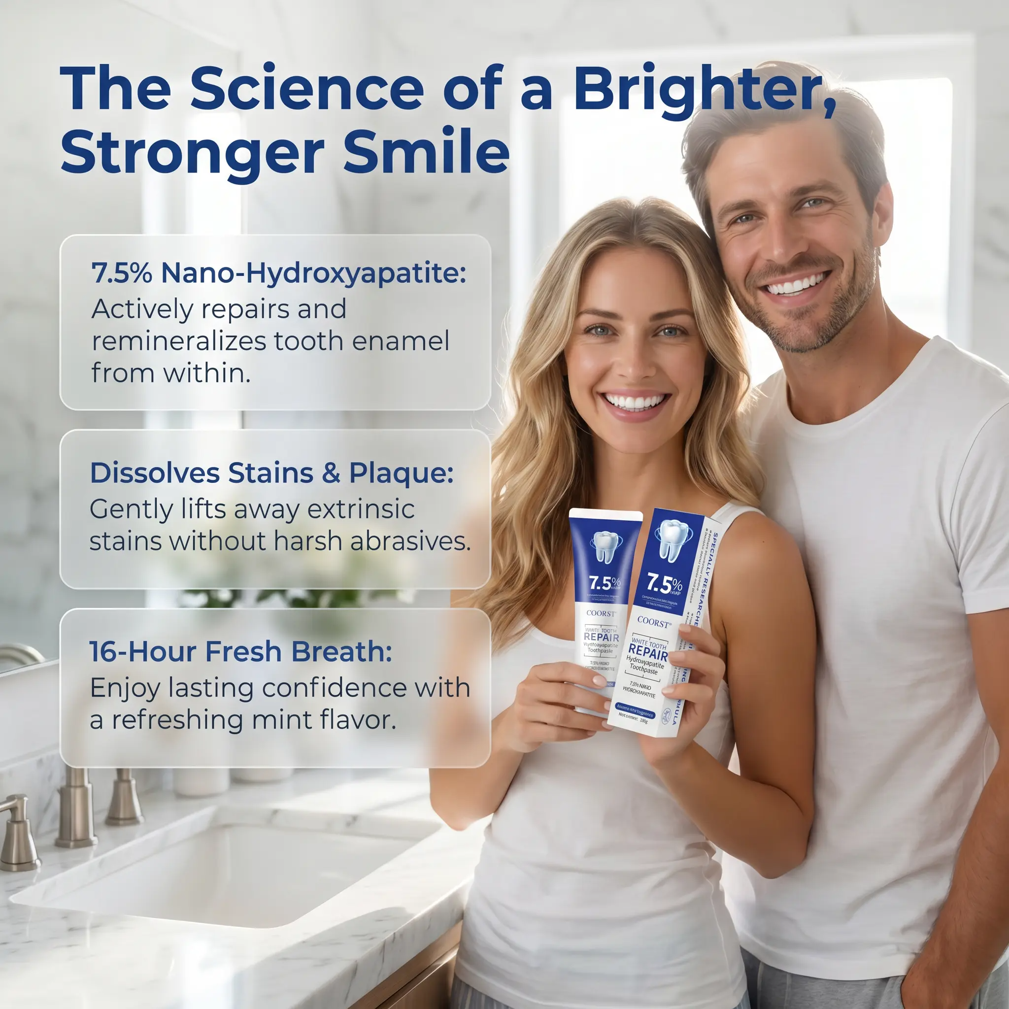 Hydroxyapatite Toothpaste | Enamel Repair & Teeth Whitening | Fluoride-Free, Sensitive Teeth | 4.23oz