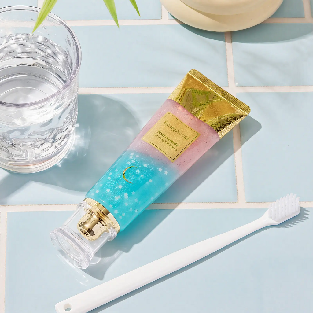 BodyAccel Niacinamide Whitening Toothpaste | Triple Whitening, Fluoride-Free, Peach Flavor | 100g