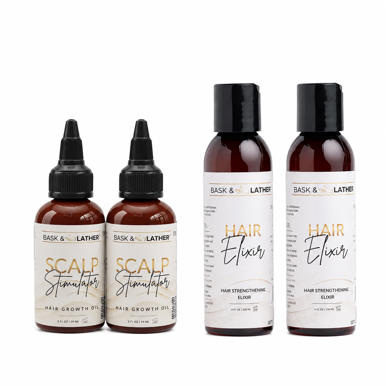 Bask & Lather Scalp Stimulator & Hair Elixir Bundle | Castor Oil, Rosemary & Peppermint for Hair Growth & Length Retention